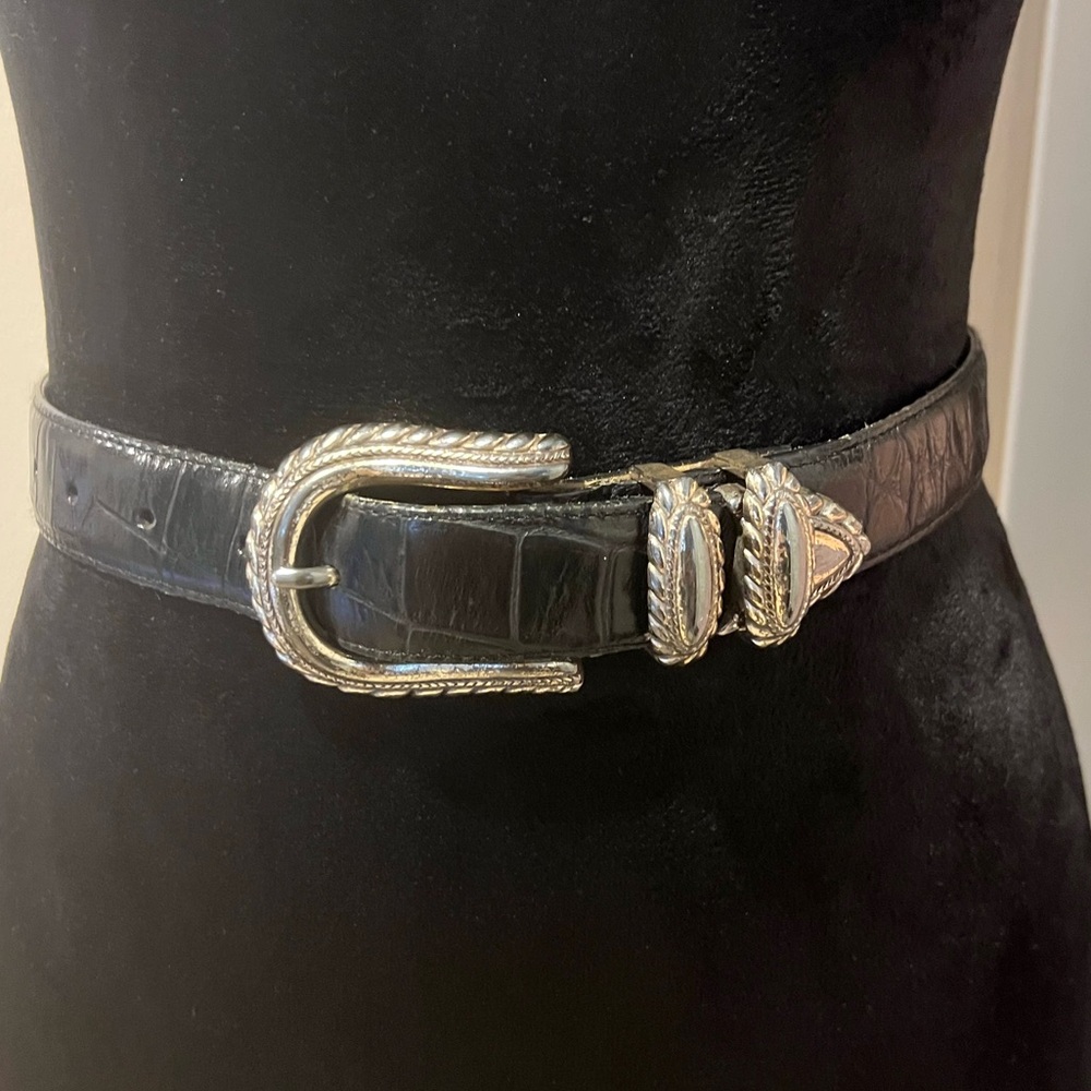 Brighton Black and Croc-Embossed Belt, Small